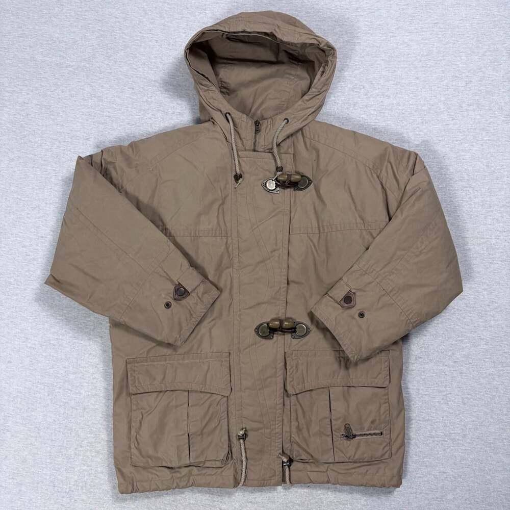 London Fog Down Puffer Jacket Size S Reg Brown Toggle Hooded Coat